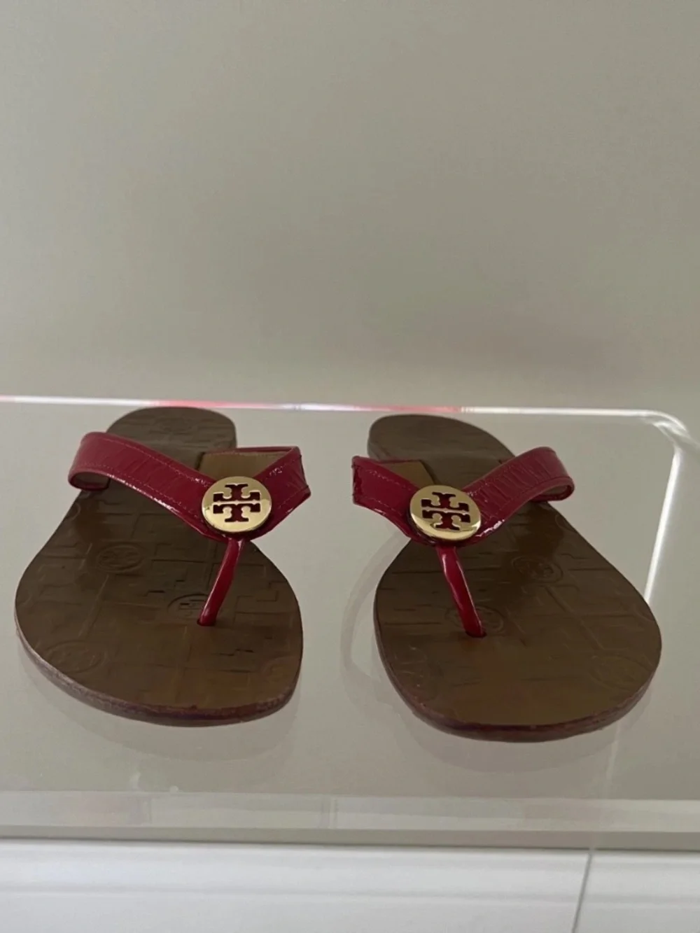 Tory Burch Thora leather sandals Womens Size 6m Gold Signature Logo